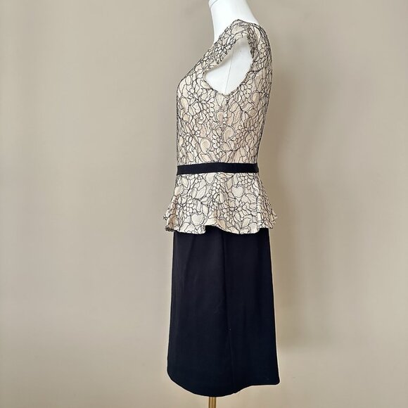 Antonio Melani $169 Lace Dress Women 4 Black Beige Career Peplum Mother of Bride - Picture 7 of 9